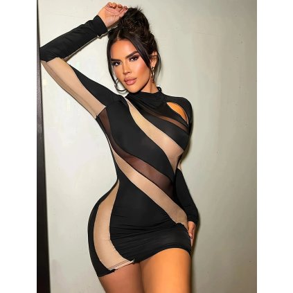 Dámské přiléhavé mini šaty s dlouhým rukávem (Barva (varianta) Zelená, Velikost L)