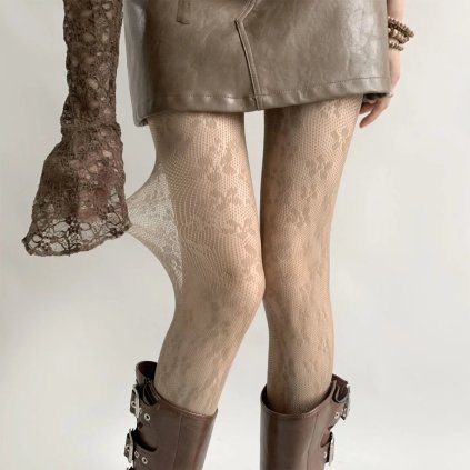 Smyslné krajkové punčochy s květinovým vzorem (Barva (varianta) Černá, Velikost ONE SIZE)