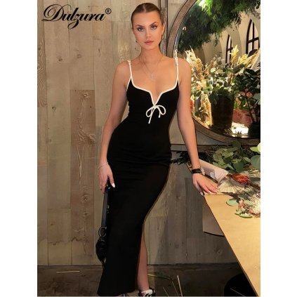 Dámské přiléhavé midi šaty se šněrováním na zádech (Barva (varianta) Černá, Velikost M)