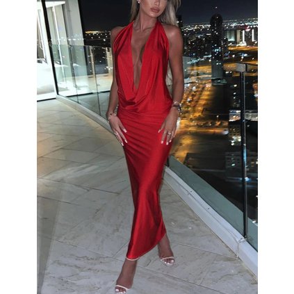 Dámské halter midi šaty bez zad (Barva (varianta) Černá, Velikost L)