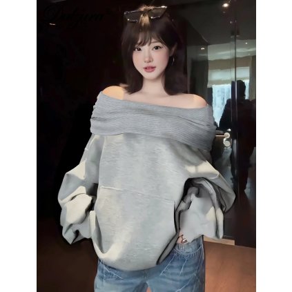 Dámská mikina se spadlými rameny a úzkým střihem (Barva (varianta) Šedá, Velikost S)