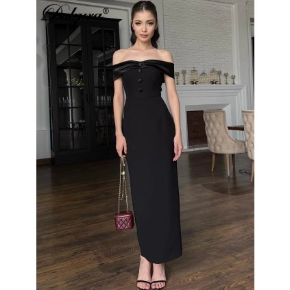 Dlouhé šaty s odhalenými rameny a rozparkem (Barva (varianta) Černá, Velikost L)