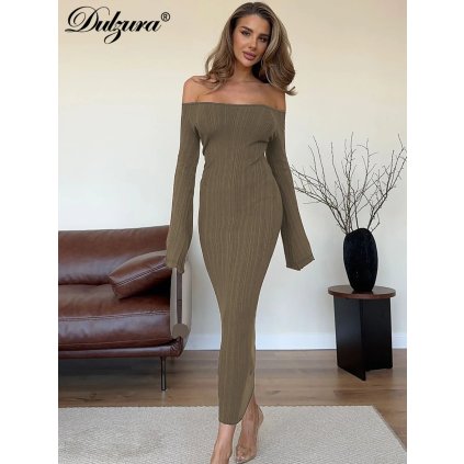 Dlouhé přiléhavé šaty s odhalenými rameny a rukávy (Barva (varianta) Černá, Velikost S)