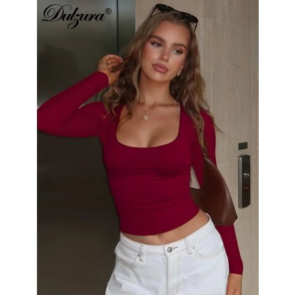 Dámské přiléhavé tričko s hranatým výstřihem (Barva (varianta) Bordová, Velikost L)