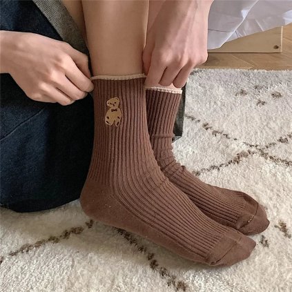 Dámské bavlněné ponožky s medvídkovým motivem (Barva (varianta) 5Pairs)