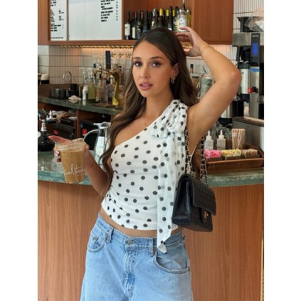 Dámský top na jedno rameno s puntíky (Barva (varianta) Bílá, Velikost S)