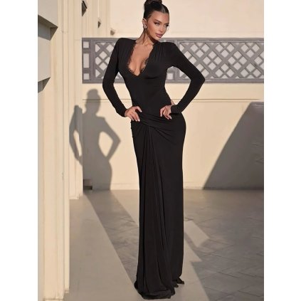 Dámské elegantní dlouhé krajkové šaty (Barva (varianta) Černá, Velikost S)