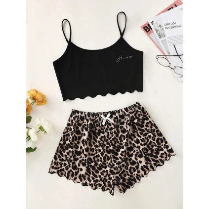 Dámské leopardí pyžamo – top a šortky (Barva (varianta) Bílá, Velikost S)