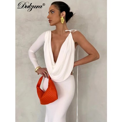 Jednoramenní dlouhé šaty s vázáním a elegantním střihem (Barva (varianta) Černá, Velikost S)