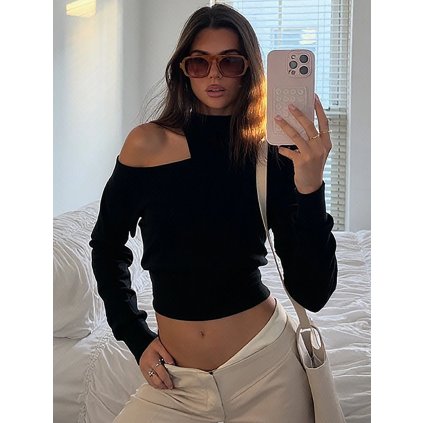 Dámské jednoramenní tričko s šátkovým límcem (Barva (varianta) Černá, Velikost L)