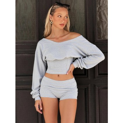 Dámský dvoudílný set – top bez ramen a šortky (Barva (varianta) Šedá, Velikost L)