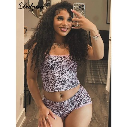 Dámský leopardí dvoudílný set – crop top a šortky (Barva (varianta) Modrá, Velikost L)