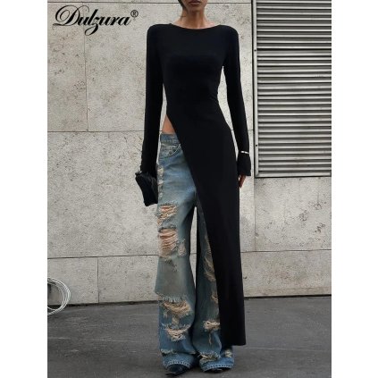 Dlouhé přiléhavé šaty s vysokým rozparkem (Barva (varianta) Černá, Velikost S)