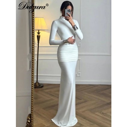 Dlouhé přiléhavé šaty s vysokým límcem a zády (Barva (varianta) Bílá, Velikost S)