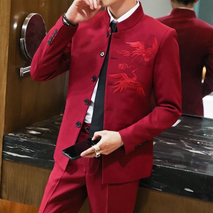 Pánský společenský oblek se stojatým límcem (Barva (varianta) Šedá, Velikost 3XL)