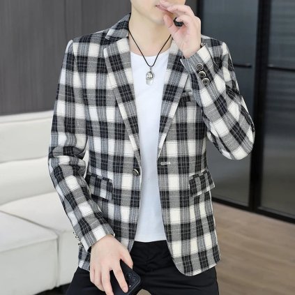 Pánské kostkované společenské sako slim střih (Barva (varianta) Tmavě šedá, Velikost 3XL)
