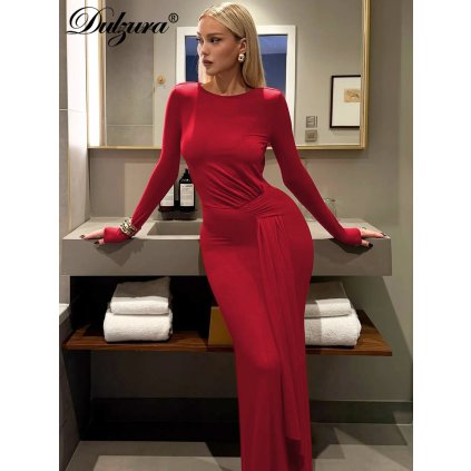 Dlouhé elegantní šaty s mašlí a dlouhým rukávem (Barva (varianta) Černá, Velikost S)