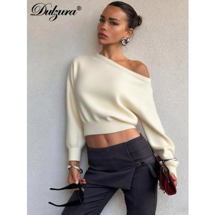 Dámský svetr na jedno rameno přiléhavý střih (Barva (varianta) Šedá, Velikost L)