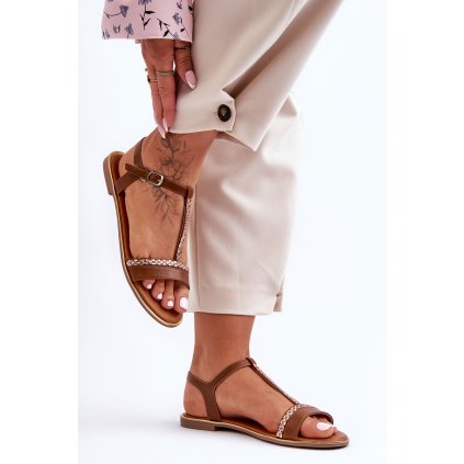 Dámské bronzové šandal s kameny Penna (Velikost 36, Barva Béžová)