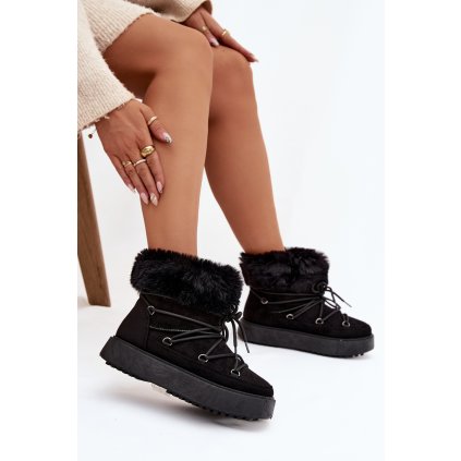 Sněhule s kožíškem a šněrováním  Sarivie (Velikost 38, Barva Černá)