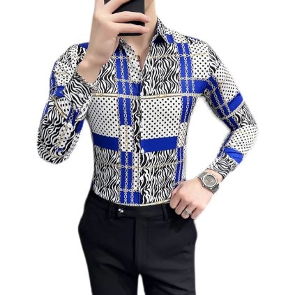 Pánská kostkovaná košile s dlouhým rukávem (Barva Modrá, Velikost L)