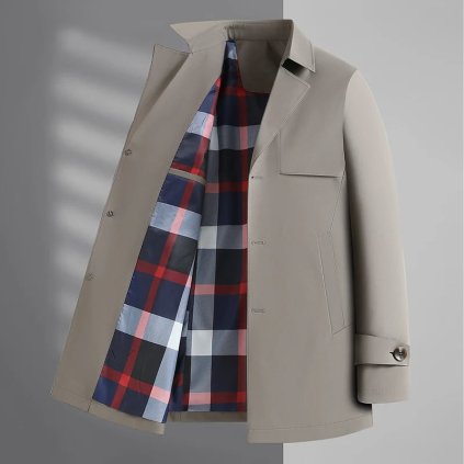 Pánský přechodový kabát v elegantním městském stylu (Barva Khaki, Velikost M)