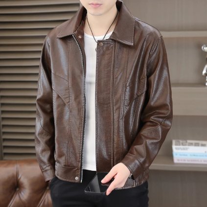 Pánská lehká koženková bunda pro přechodné období (Barva Černá, Velikost 4XL)