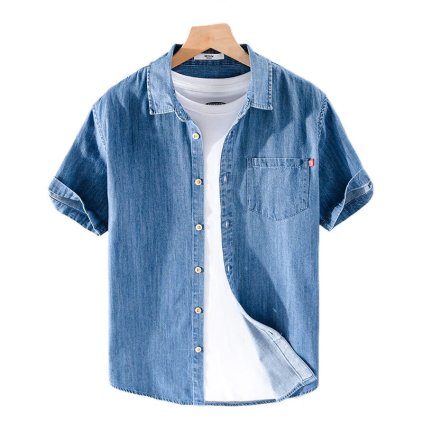 Pánská bavlněná košile v ležérním stylu (Barva Světle modrá, Velikost 2XL)