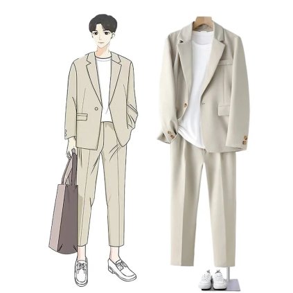 Pánský dvoudílný oblek pro práci i společenské akce (Barva Béžová, Velikost XL)