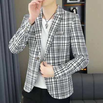 Pánské kostkované sako pro elegantní volnočasový styl (Barva Černá, Velikost 2XL)