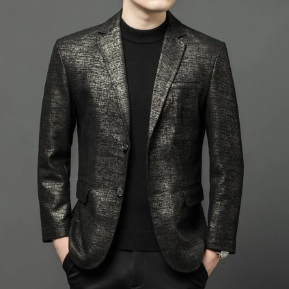 Pánská koženková bunda v elegantním sakovém stylu (Barva Černá, Velikost L)
