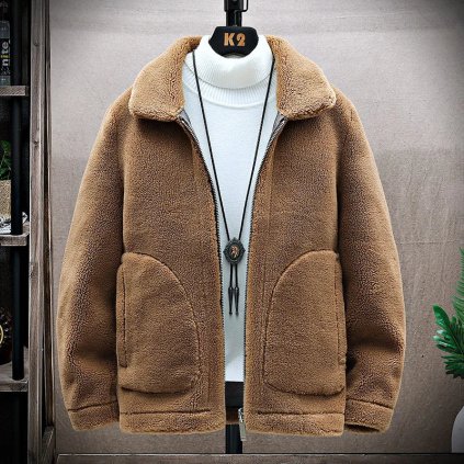 Pánská oboustranná fleecová bunda pro zimu (Barva Hnědá, Velikost 2XL)