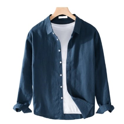 Pánská lněná košile pro prodyšné pohodlí (Barva Světle modrá, Velikost 3XL)