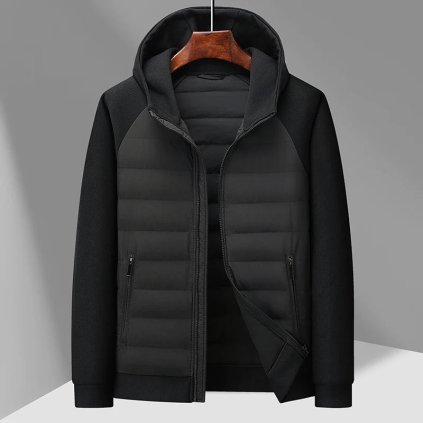 Pánská péřová bunda s kapucí na zimu (Barva Šedá, Velikost 2XL)