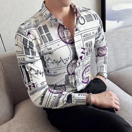 Pánská košile s potiskem pro moderní styl (Barva Bílá, Velikost L)