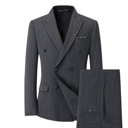 Pánský dvouřadý pruhovaný oblek pro společenské akce (Barva Šedá, Velikost XL)