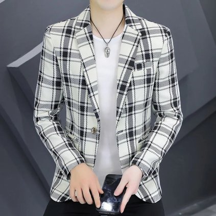 Pánské kostkované sako pro business styl (Barva Černá, Velikost L)