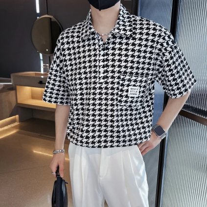 Pánská lehká košile s moderním potiskem (Barva Černá, Velikost L)