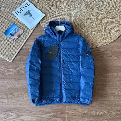 Lehká unisex péřová bunda s kapucí (Barva Tmavě modrá, Velikost 4XL)