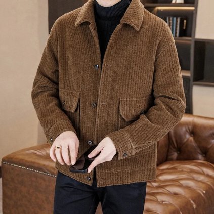 Pánský zateplený kabát volného střihu (Barva Kávová, Velikost M)