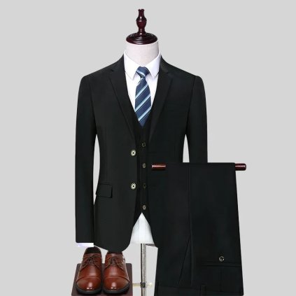 Pánský proužkovaný oblek pro business styl (Barva Tmavě modrá, Velikost 3XL)