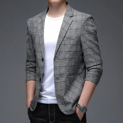 Pánské kostkované sako pro elegantní vzhled (Barva Šedá, Velikost M)