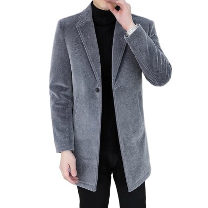 Pánský dlouhý zimní kabát elegantního střihu (Barva Šedá, Velikost XL)
