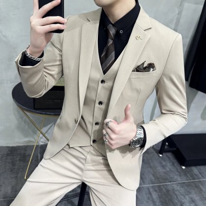 Jednořadý třídílný oblek – britský styl s módní vestou (Barva (varianta) Černá, Velikost 5XL)