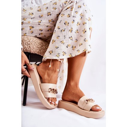 Módní pantofle s řetízkem  Megosa (Velikost 41, Barva Béžová)