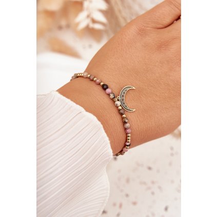 Náramek s korálky a zlatým měsícem (Velikost ONE SIZE, Barva Barevná)