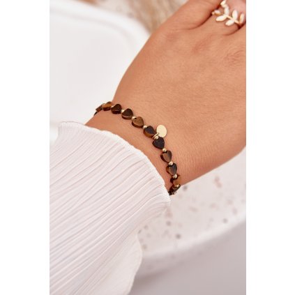 Náramek srdíčka ze chirurgické oceli (Velikost ONE SIZE, Barva Béžová)