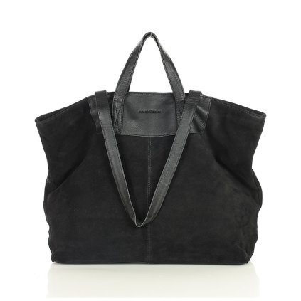 Velká semišová kožená kabelka s dvojitými uchy (Barva Černá)