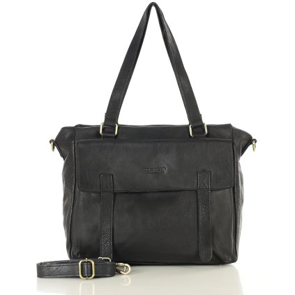 Kožená business shopper taška s přihrádkou (Barva Černá)