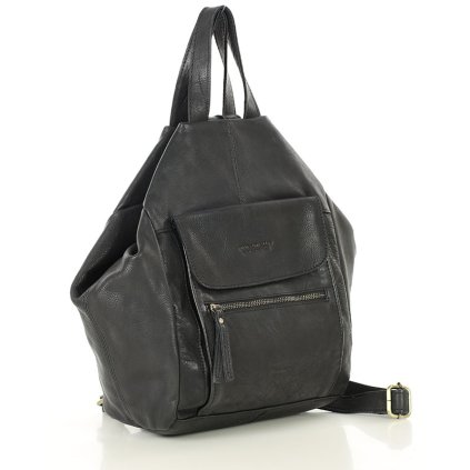 kožený dámský batoh s bezpečným přístupem do interiéru (Barva Černá)